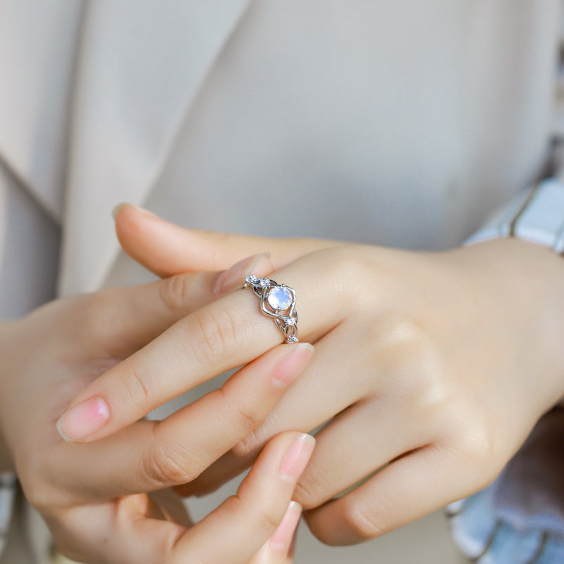 Round Cut Moonstone Ocean Spell Collection Adjustable Engagement Ring