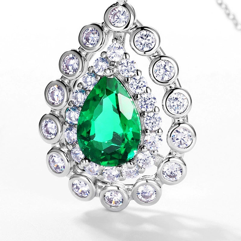 Juliette Pear Cut Lab Emerald Halo Necklace