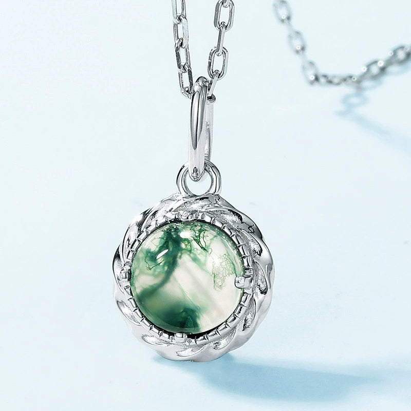 Mirabelle Round Cut Moss Agate Classic Necklace