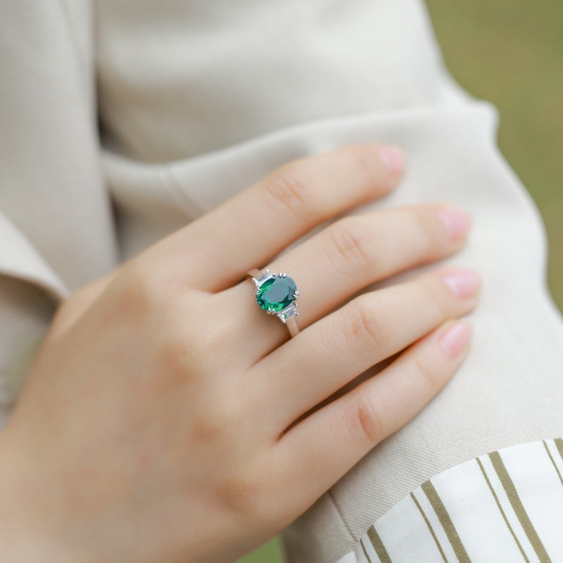 Oval Cut Lab Emerald Classic Collection Adjustable Engagement Ring