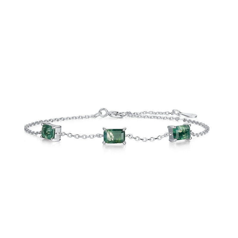 "Sylva" - Emerald Cut Moss Agate Classic Bracelet