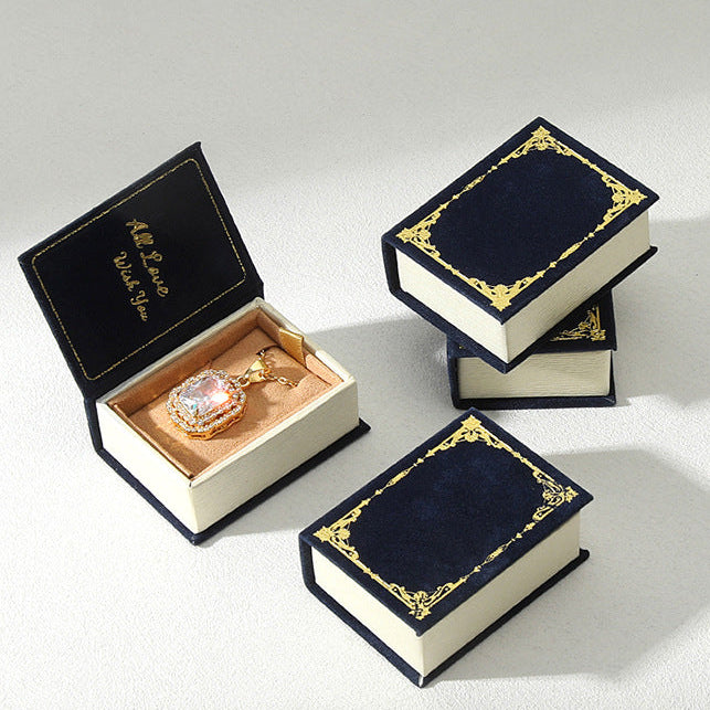Vintage Flip-Top Magnetic Necklace Box Creative Book-Style Jewelry Packaging for Pendants Earrings & Rings