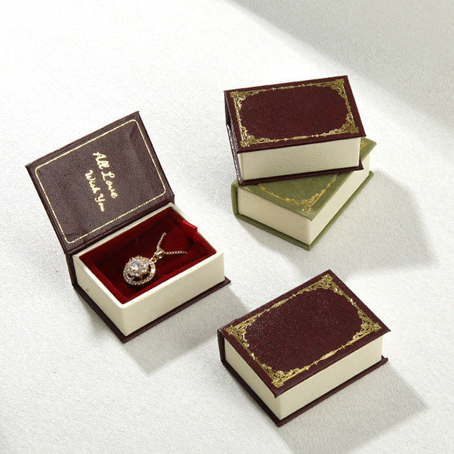 Vintage Flip-Top Magnetic Necklace Box Creative Book-Style Jewelry Packaging for Pendants Earrings & Rings