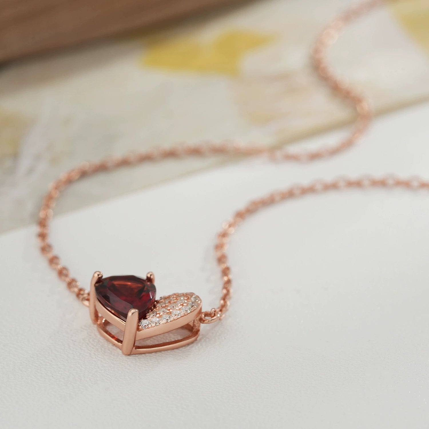 “Felicity”  Heart to Heart Cut Garnet Classic Necklace