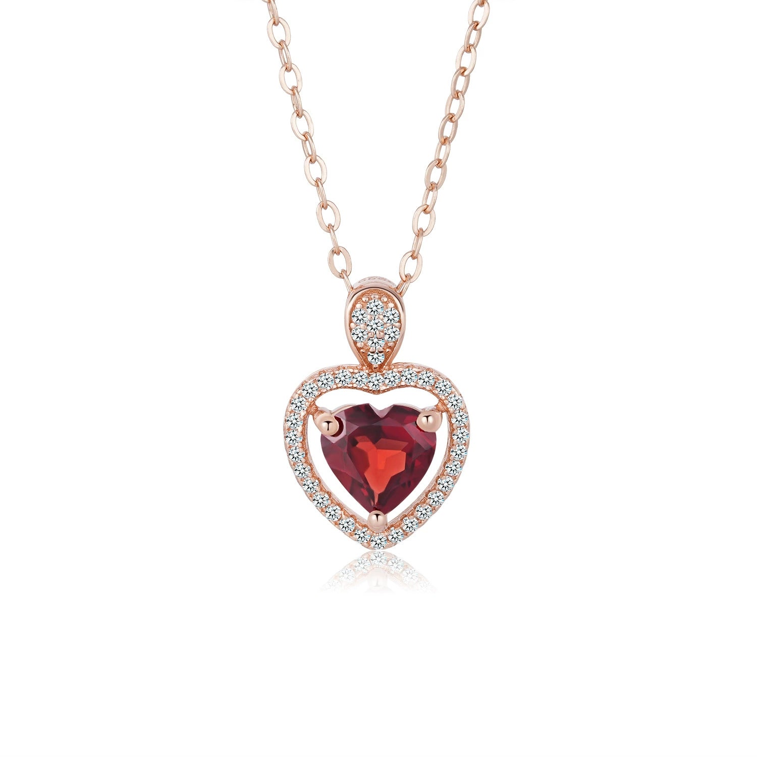 “Asher”  Heart Cut Garnet Classic Necklace