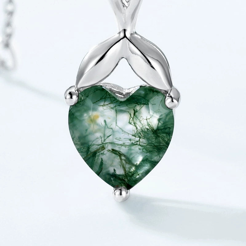 Heart Cut Moss Agate Classic Necklace - Bryony