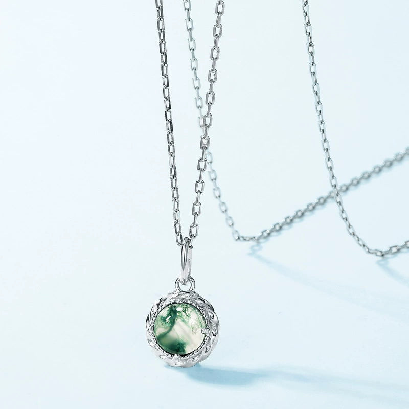 Mirabelle Round Cut Moss Agate Classic Necklace
