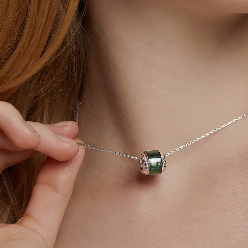 Melora - Moss Agate Inlay Halo Necklace