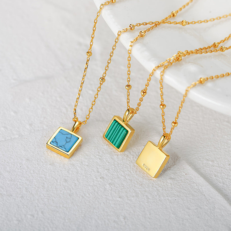 Celestial- Princess Cut Turquoise Classic Necklace