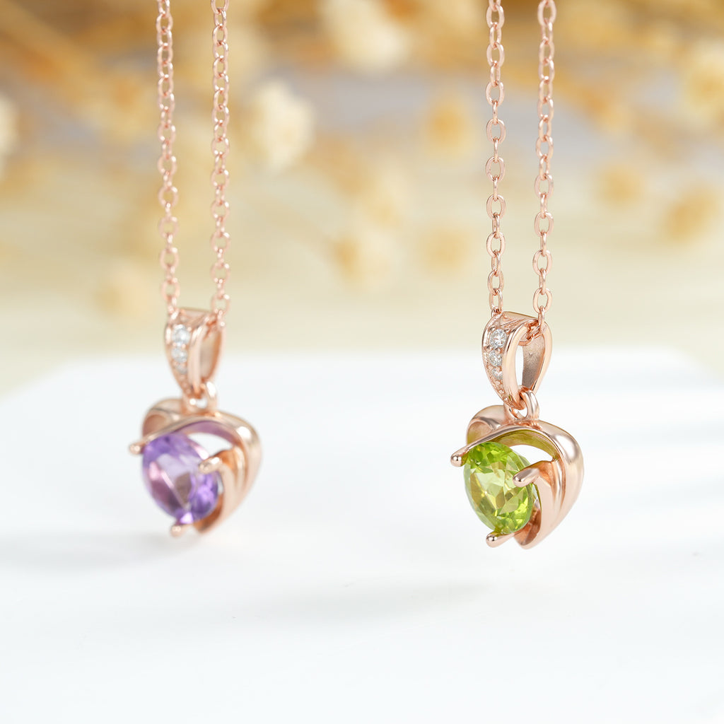 "Grace" Heart Shaped Round Cut Peridot Classic Pendant