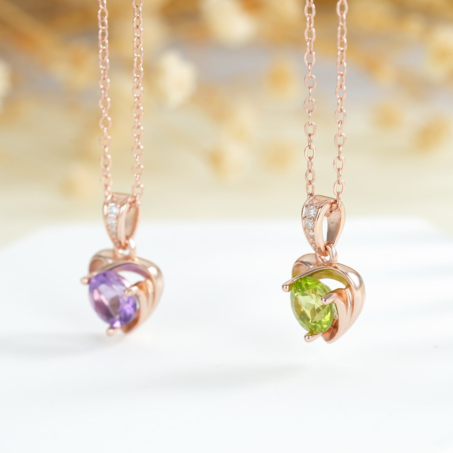 "Grace" Heart Shaped Round Cut Peridot Classic Pendant