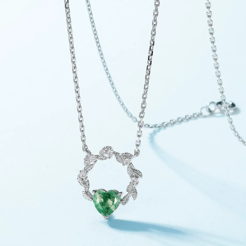 Daphne Heart Cut Moss Agate Nature Necklace