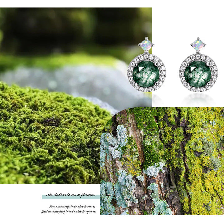 Boucles d'oreilles puces en agate mousse taille ronde EmberMoss