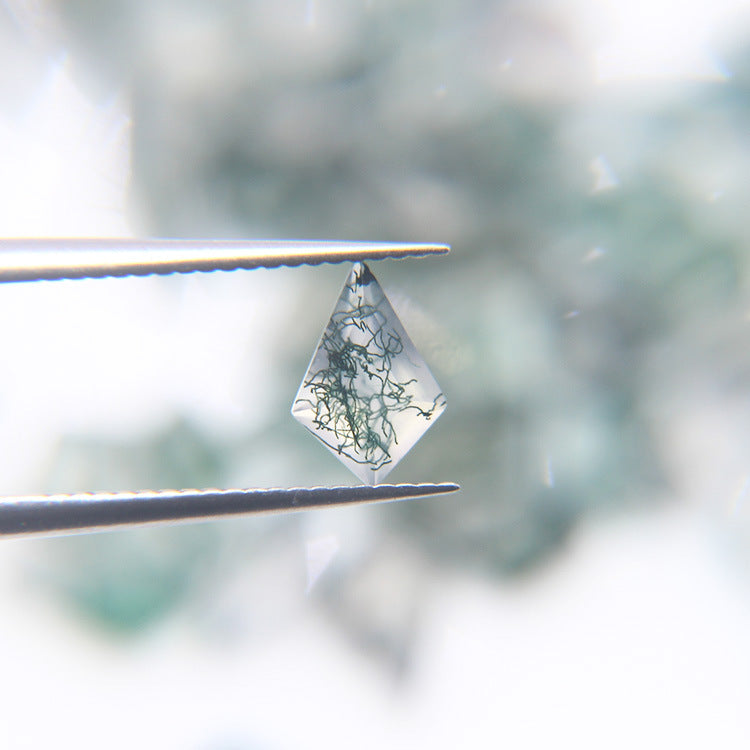 Natural Moss Agate Kite Cut Faceted Gemstone Flat Back Loose Stone for Custom Jewelry