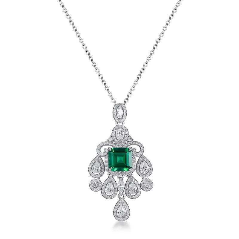 Emeraude Princess Cut Lab Emerald Classic Necklace