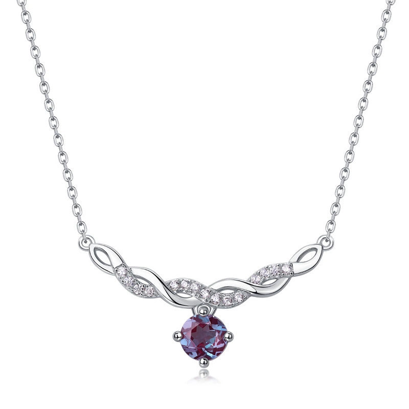 Isadora Round Cut Lab Alexandrite Unique Necklace