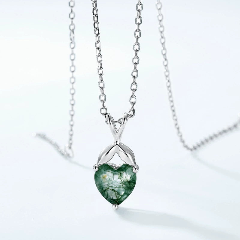 Heart Cut Moss Agate Classic Necklace - Bryony