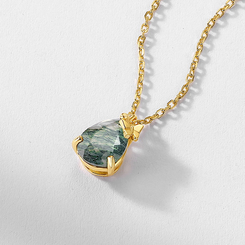 Verdantfly - Pear Cut Moss Agate Unique Necklace