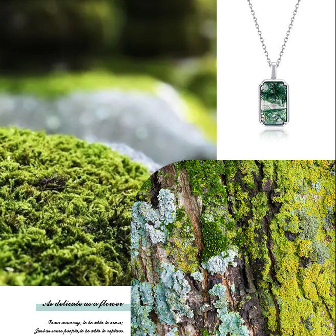 Collier classique long en agate mousse verte taille émeraude pour petite amie « Avern »