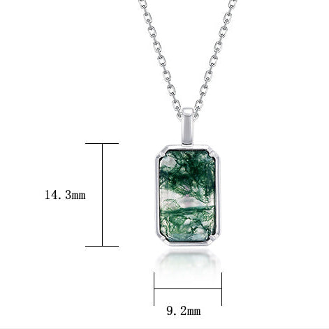 Long Emerald Cut Green Moss Agate Classic Necklace For Girlfriend