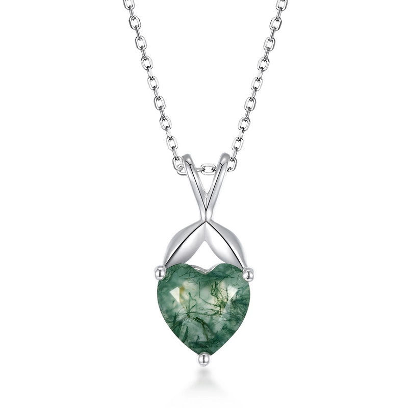 Heart Cut Moss Agate Classic Necklace - Bryony