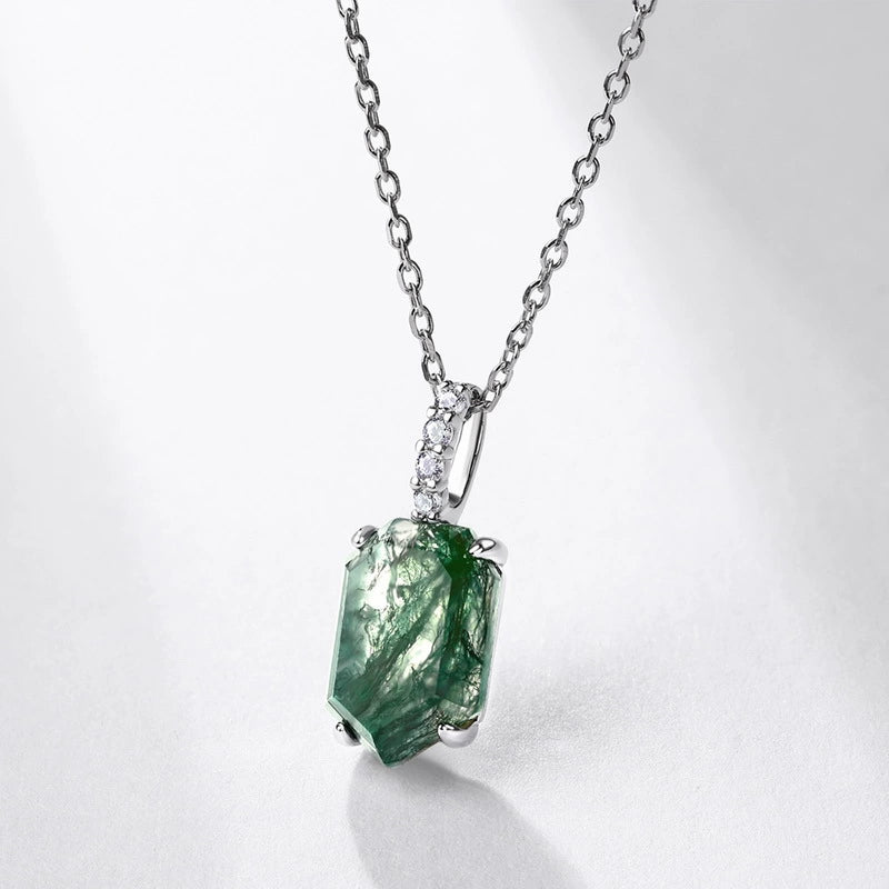 Collier classique en agate mousse taille hexagone - Willow