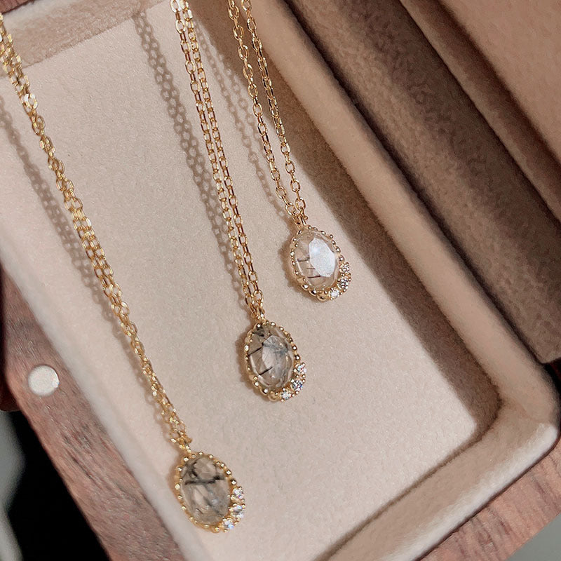 Melora - Oval Cut Black Rutilated Quartz Vintage Necklace