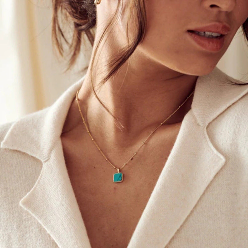 Celestial- Princess Cut Turquoise Classic Necklace