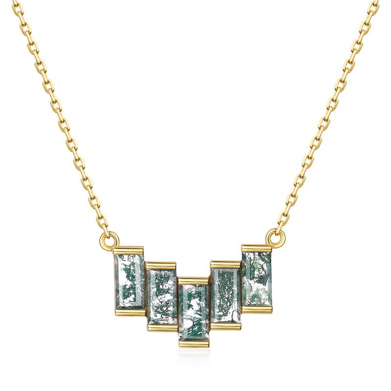 Baguette Cut Moss Agate Classic Pendant - 'Verna'