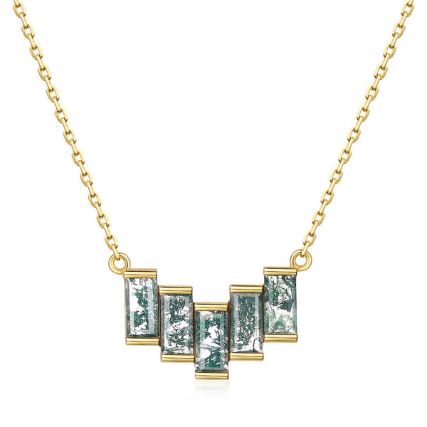 Baguette Cut Moss Agate Classic Pendant - 'Verna'
