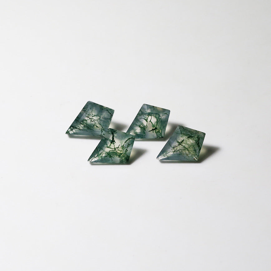 Natural Moss Agate Kite Cut Faceted Gemstone Flat Back Loose Stone for Custom Jewelry