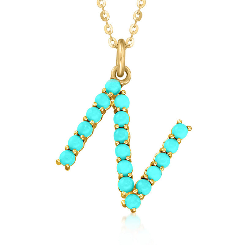 Persephone's Gift Elegant Turquoise Letter Dainty Classic Necklace