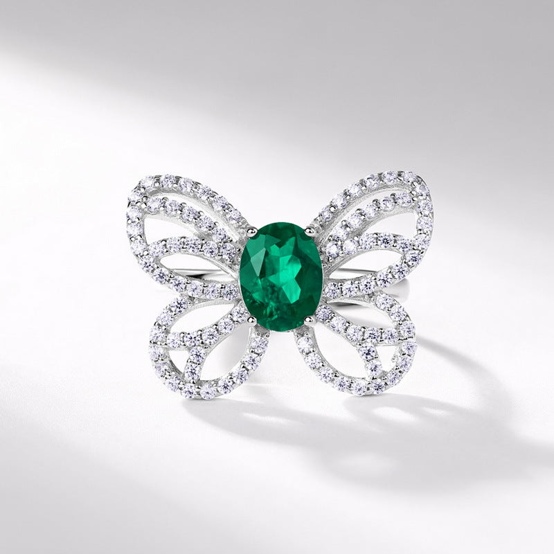 Oval Cut Lab Emerald Butterfly Unique Choices Adjustable Engagement Ring