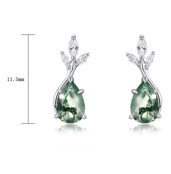 MossSpire - Boucles d'oreilles puces en agate mousse taille poire, inspirées par la nature