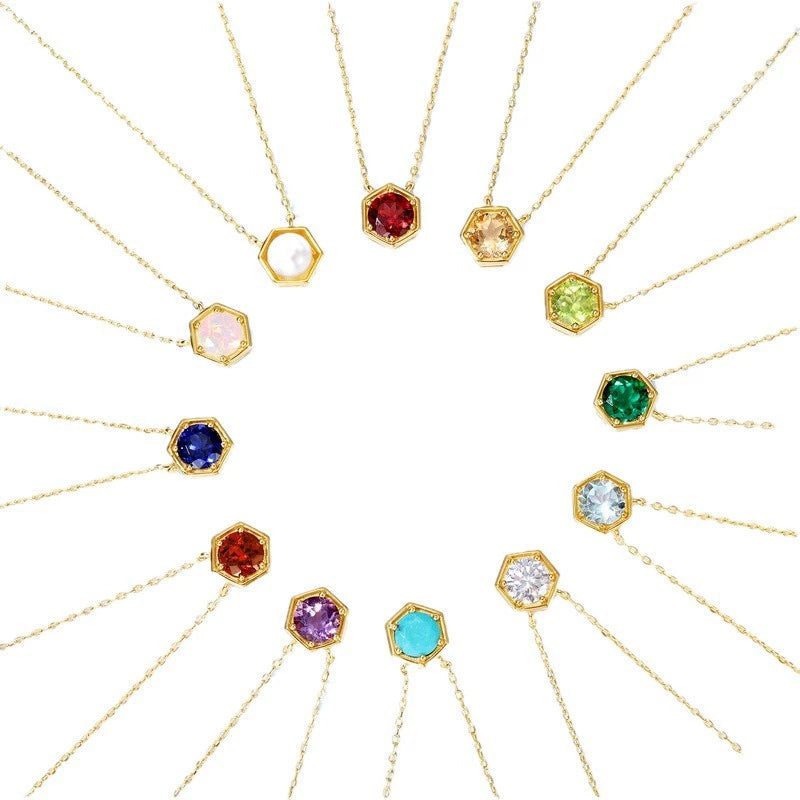 12 Months Birthstone Round Cut Classic Necklace