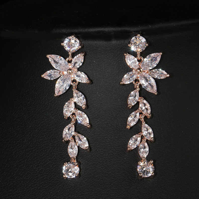 Long Crystal Chandelier Zircon Bridal Earrings,  Wedding Earrings