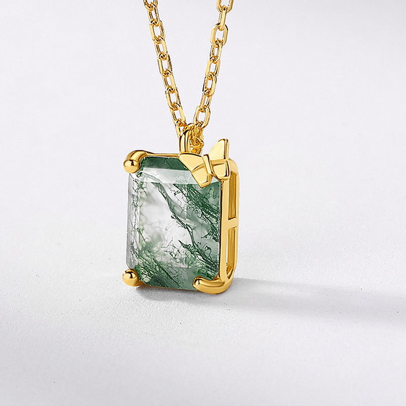 Emerald Cut Moss Agate Unique Necklace - Verdantfly