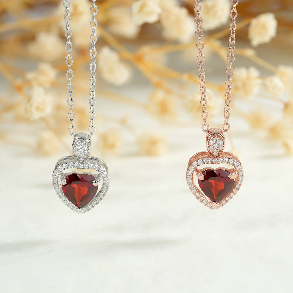 “Asher”  Heart Cut Garnet Classic Necklace