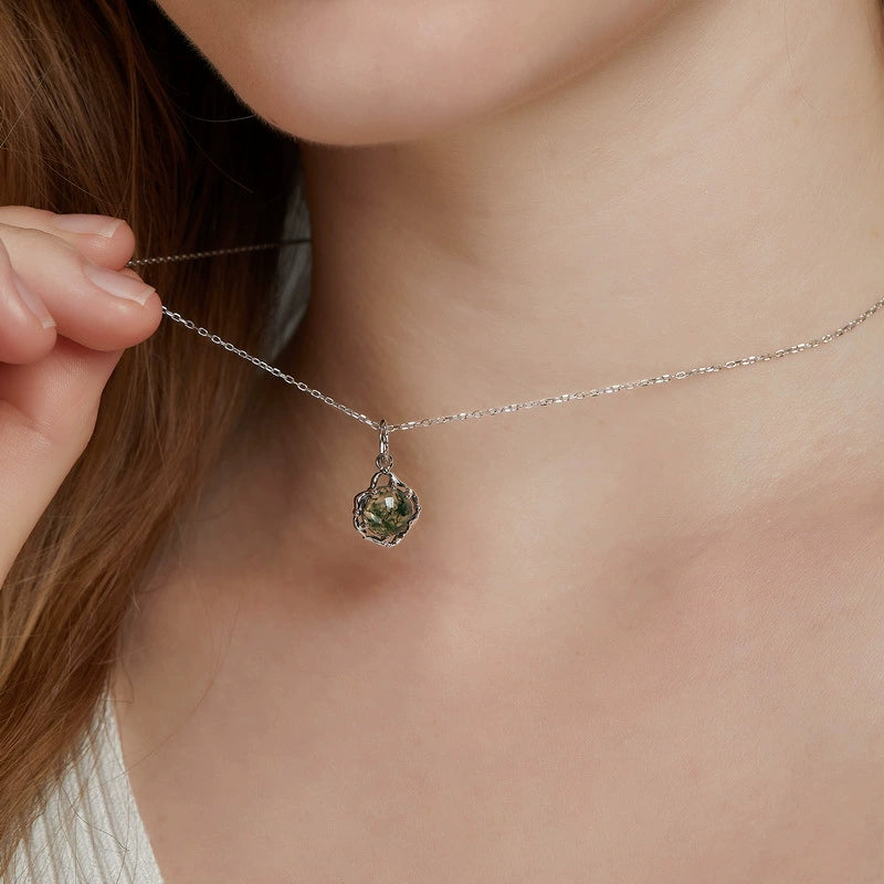 Round Cut Moss Agate Classic Necklace - Violet