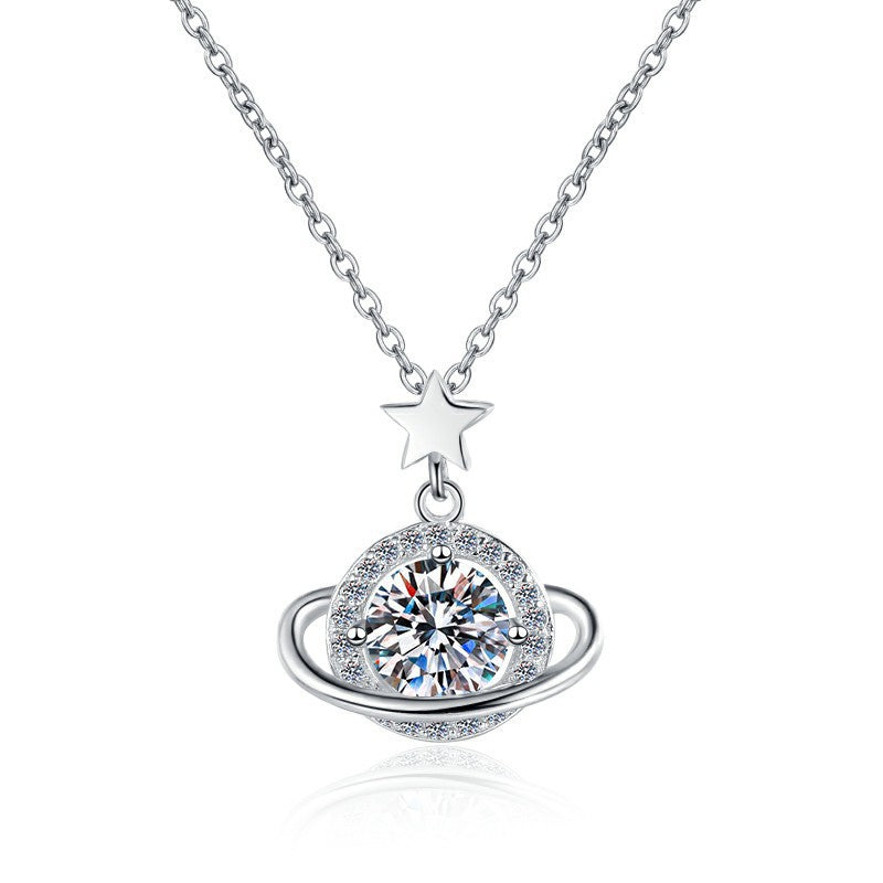 Cosmia - Round Cut Green Moissanite Galaxy Necklace