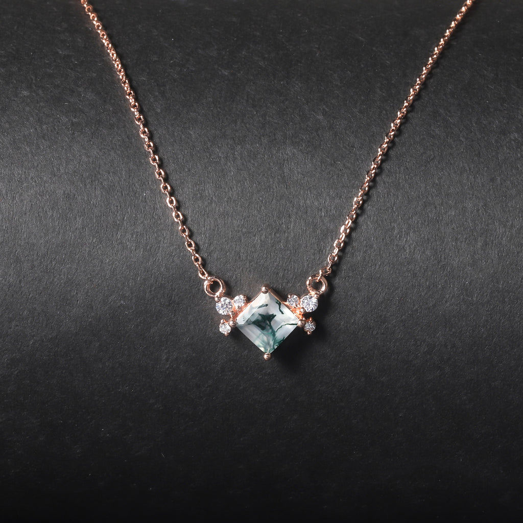 Pricess Cut Moss Agate Classic Pendant - 'Genevieve'