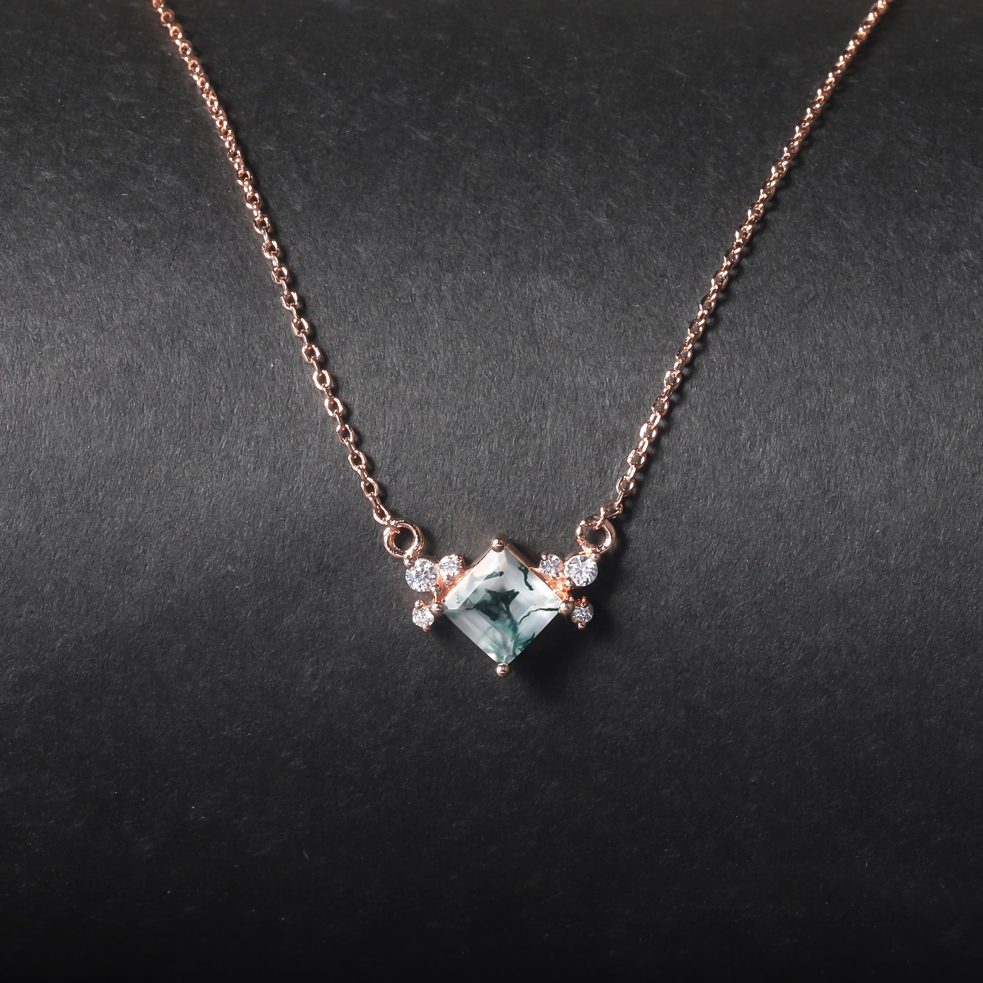 Pricess Cut Moss Agate Classic Pendant - 'Genevieve'