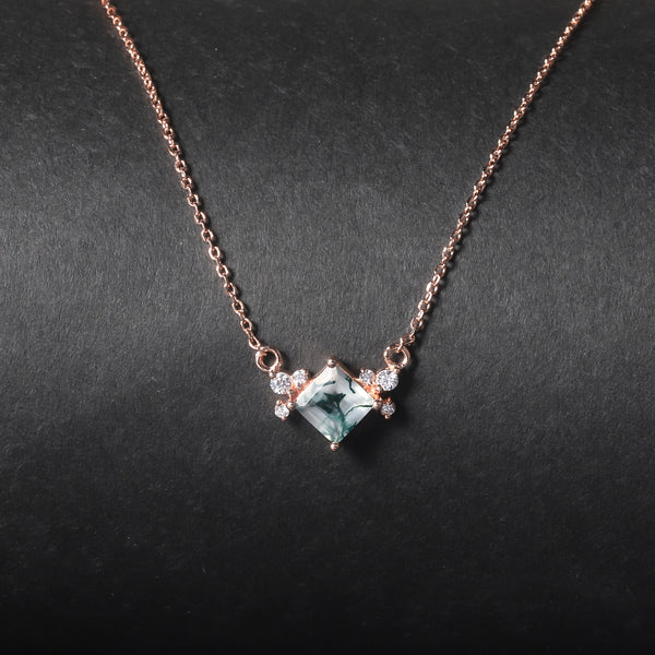 Pricess Cut Moss Agate Classic Pendant - 'Genevieve'