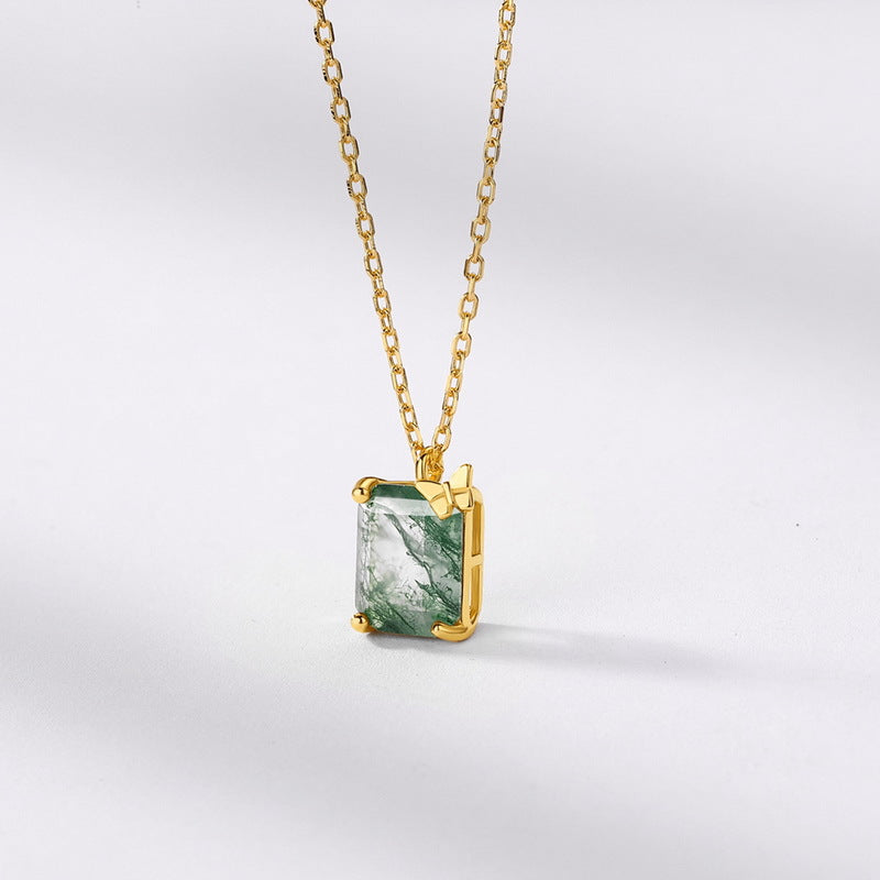 Emerald Cut Moss Agate Unique Necklace - Verdantfly