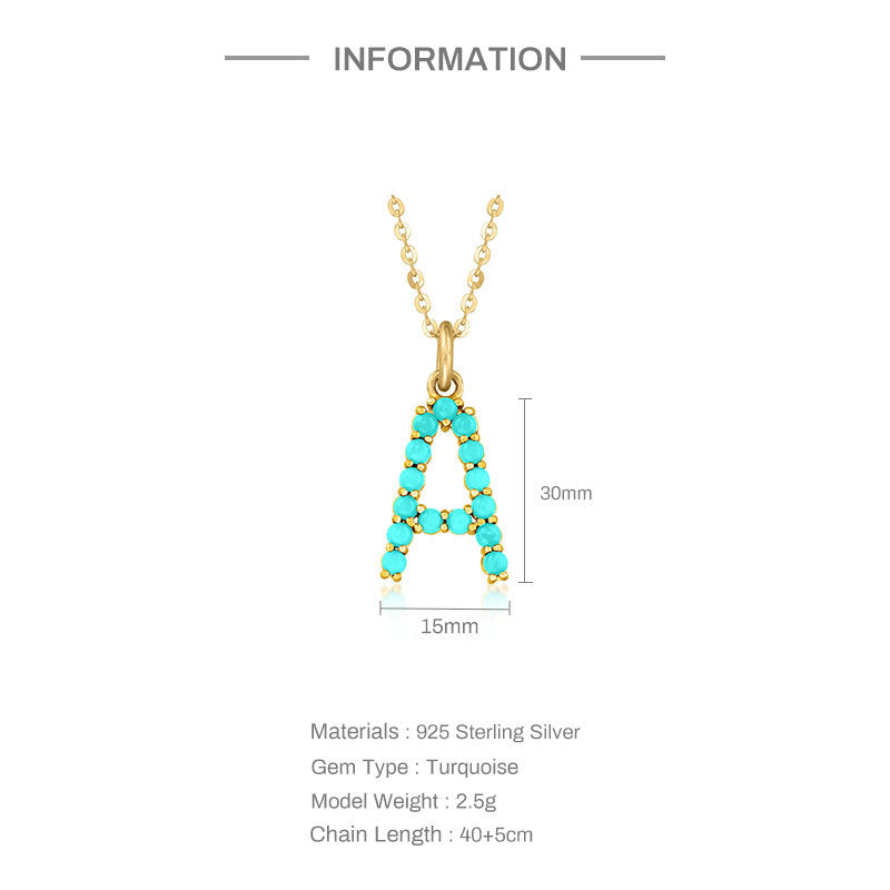 Persephone's Gift Elegant Turquoise Letter Dainty Classic Necklace