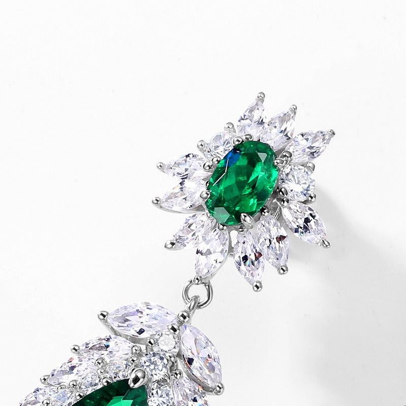 Pear Cut Lab Emerald Vintage Halo Drop Earrings