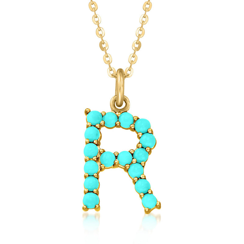 Persephone's Gift Elegant Turquoise Letter Dainty Classic Necklace