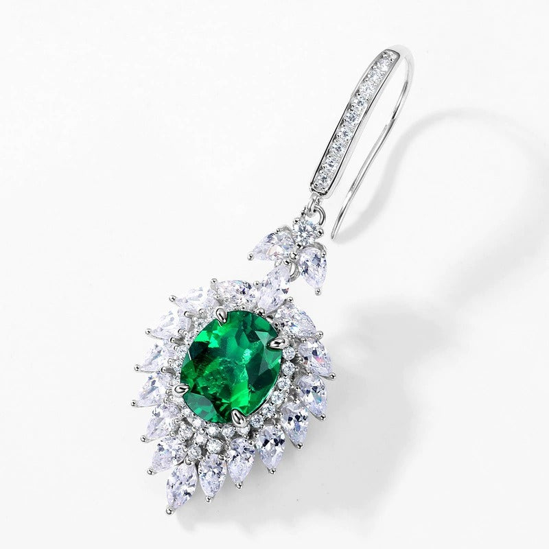 Oval Cut Lab Emerald Halo Drop Earrings