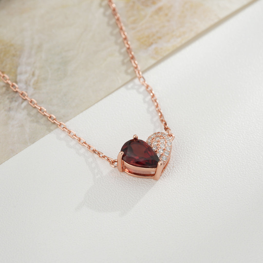 “Felicity”  Heart to Heart Cut Garnet Classic Necklace