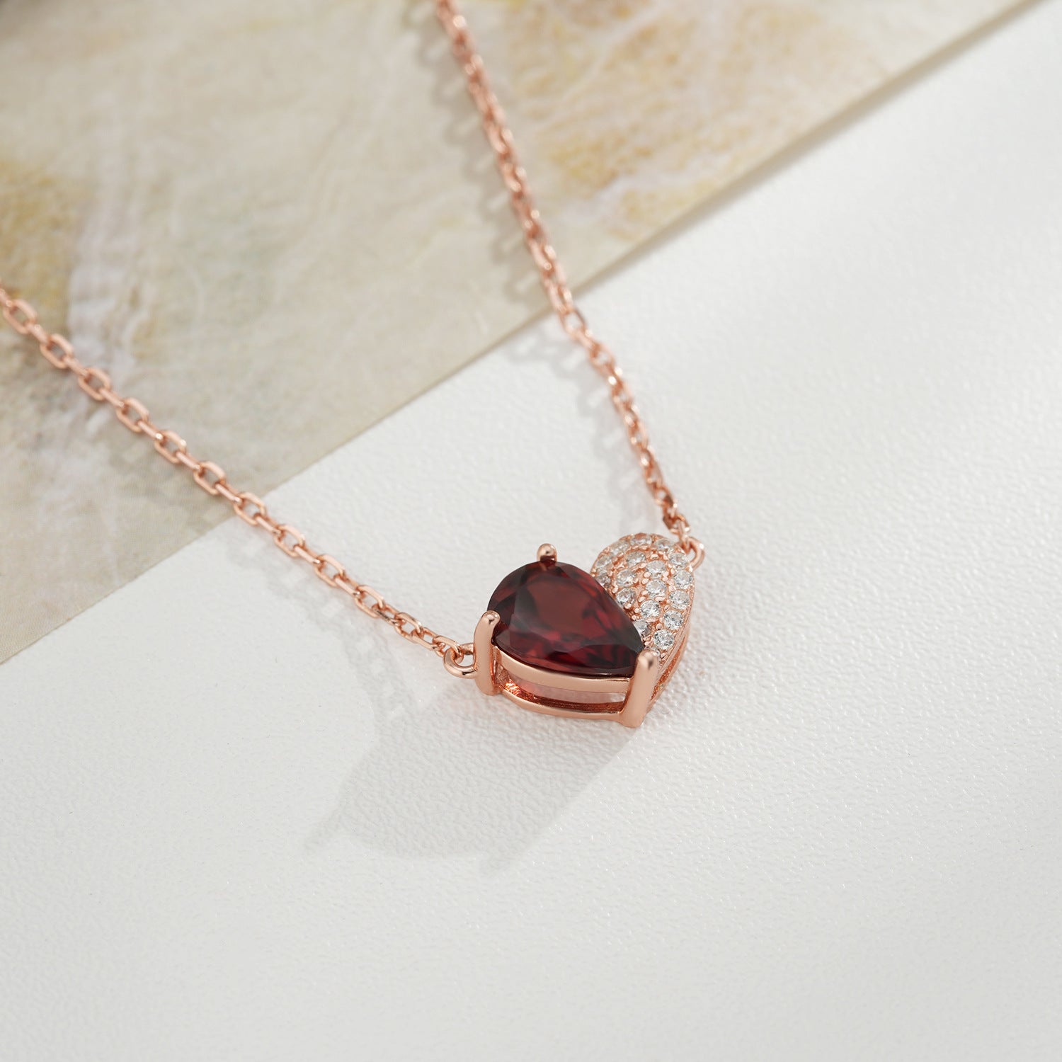 “Felicity”  Heart to Heart Cut Garnet Classic Necklace